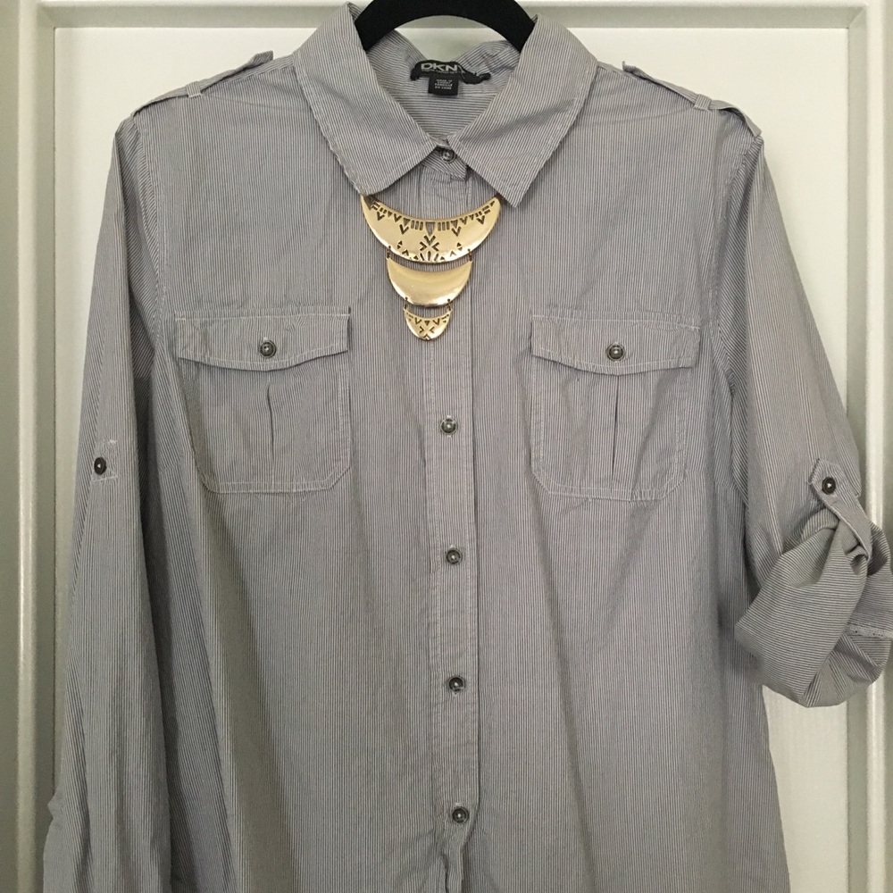 DKNY Button Down Top with Rollup Sleeves